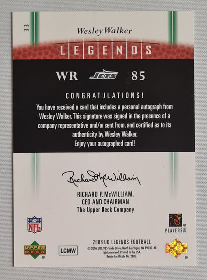 Wesley Walker - 2006 Upper Deck Legends NFL Football NY Jets #33 /Auto