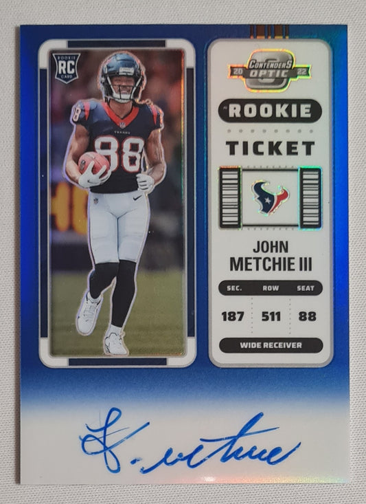 John Metchie III - 2022 Panini Contenders Optic Football Rookie Ticket (RC) #125 Blue Refractor /on card Auto