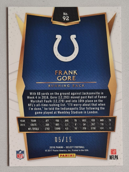 Frank Gore - 2016 Panini Select Football NFL Indianapolis Colts #92 Pink Refractor /15