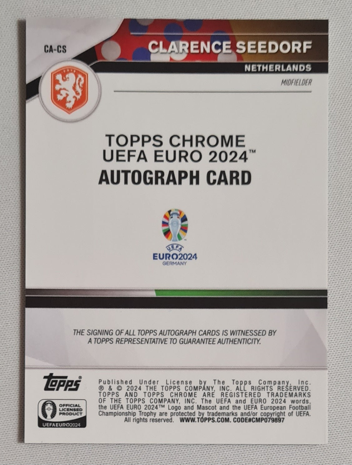Clarence Seedorf - 2024 Topps Chrome UEFA Euro 2024 #CA-CS Blue Lava /75 Autograph