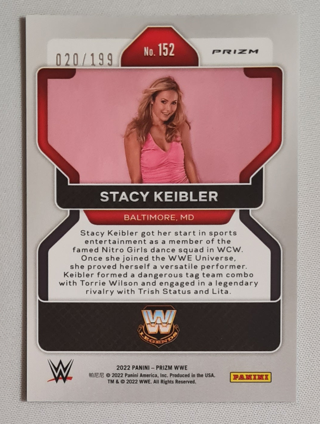 Stacy Keibler - 2022 Panini Prizm WWE Wrestling Legends #152 Blue Prizm Refractor /199