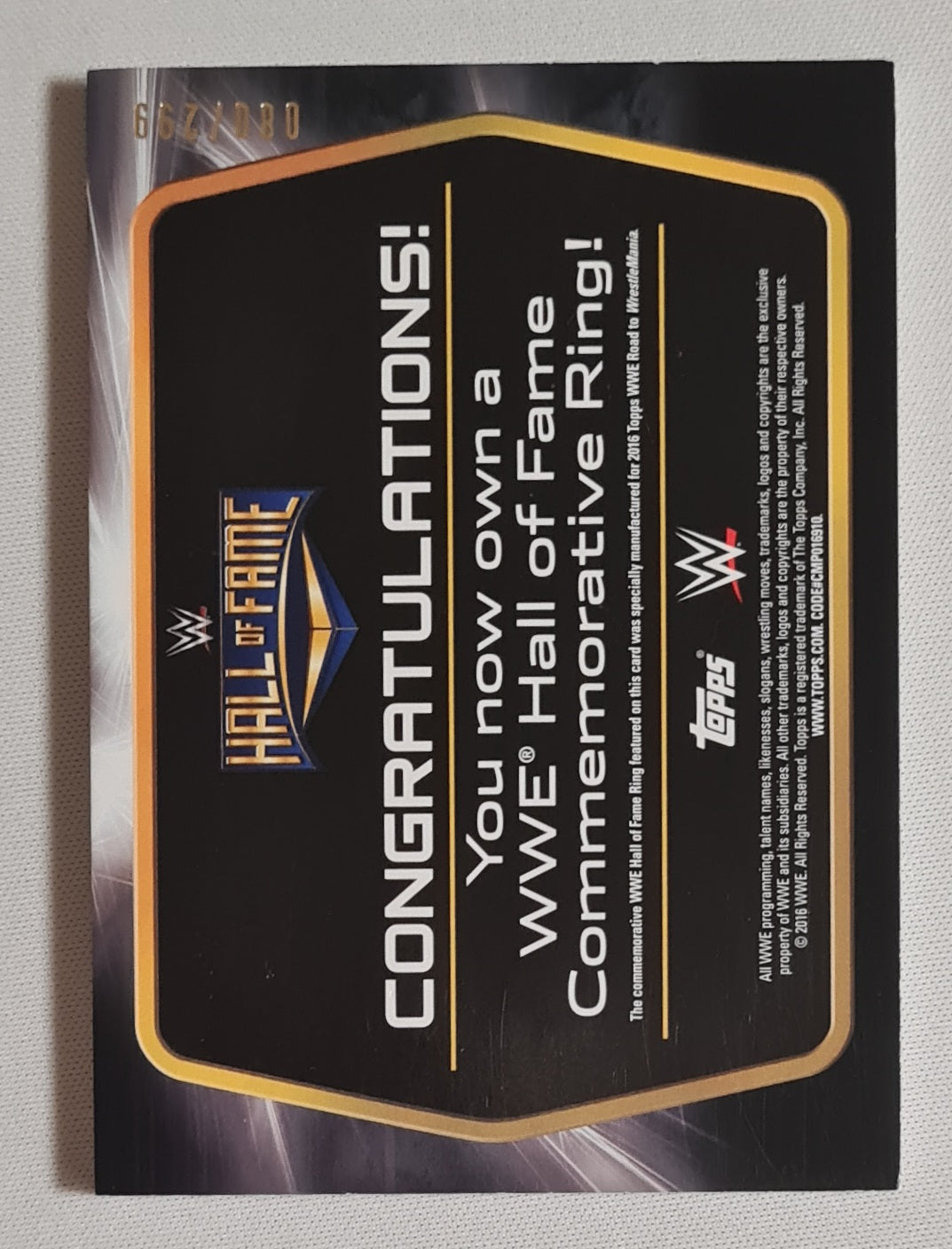 Shawn Michaels - 2016 Topps WWE Wrestling Hall of Fame Commemorative Ring! /299