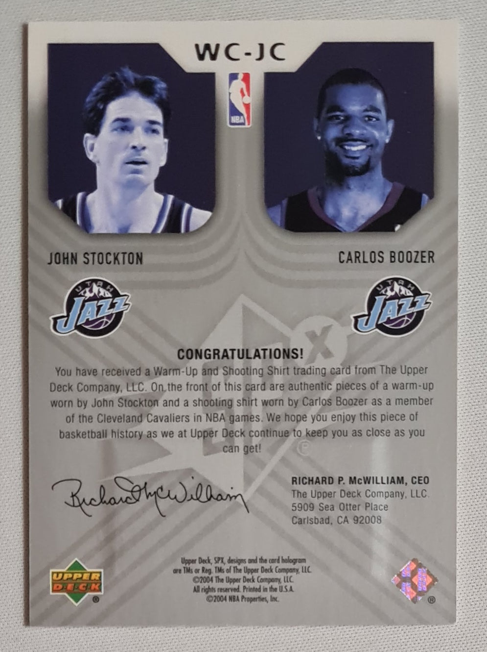 John Stockton & Carlos Boozer - 2004 Upper Deck Winning Combos Utah Jazz  #WC-JC /Patch