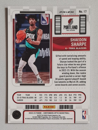 Shaedon Sharpe - 2022/23 Panini Contenders Optic Basketball NBA Portland Trail Blazers Rookie Ticket #17 Blue Wave /45