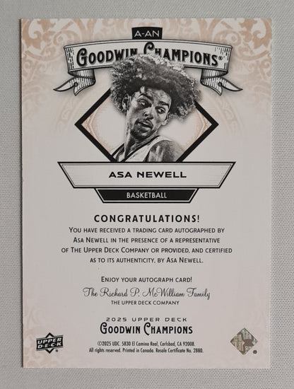 Asa Newell - 2025 Upper Deck Goodwin Champions Basketball #A-AN / on card Auto