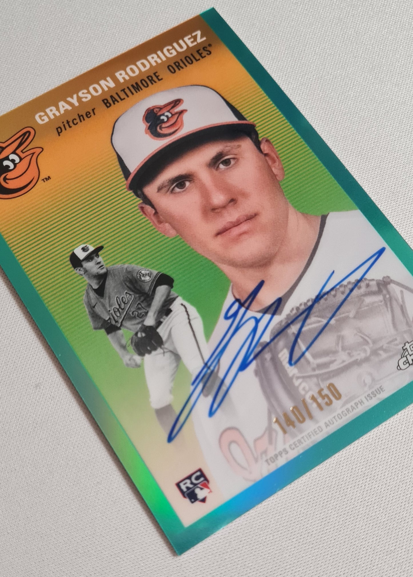 Grayson Rodriguez - 2023 Topps Baseball Baltimore Orioles ##CPA-GR Green Refractor /150 on card Auto