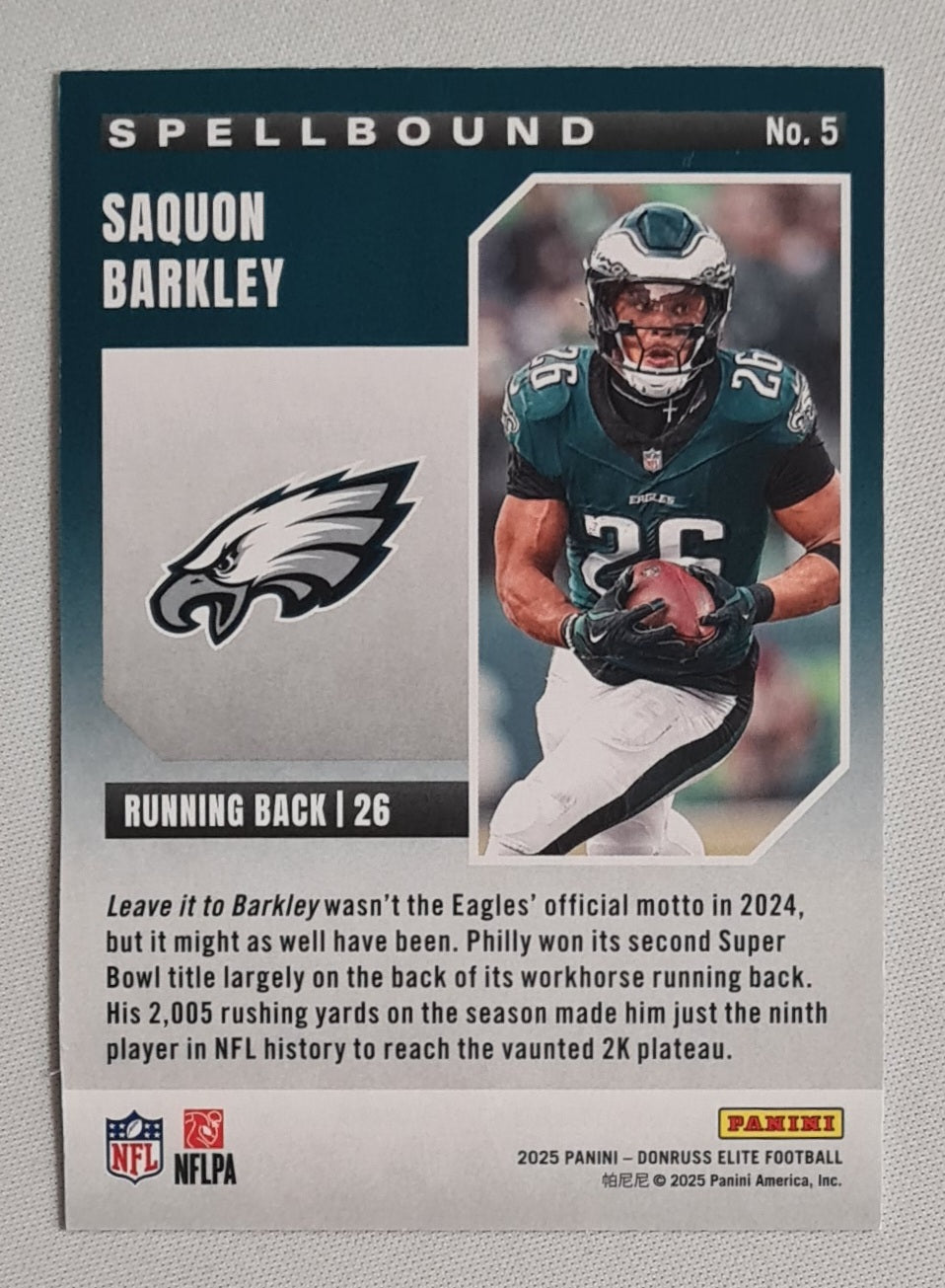 Saquon Barkley - 2025 Panini Donruss Elite Football Spellbound (Letter L) #5 /799