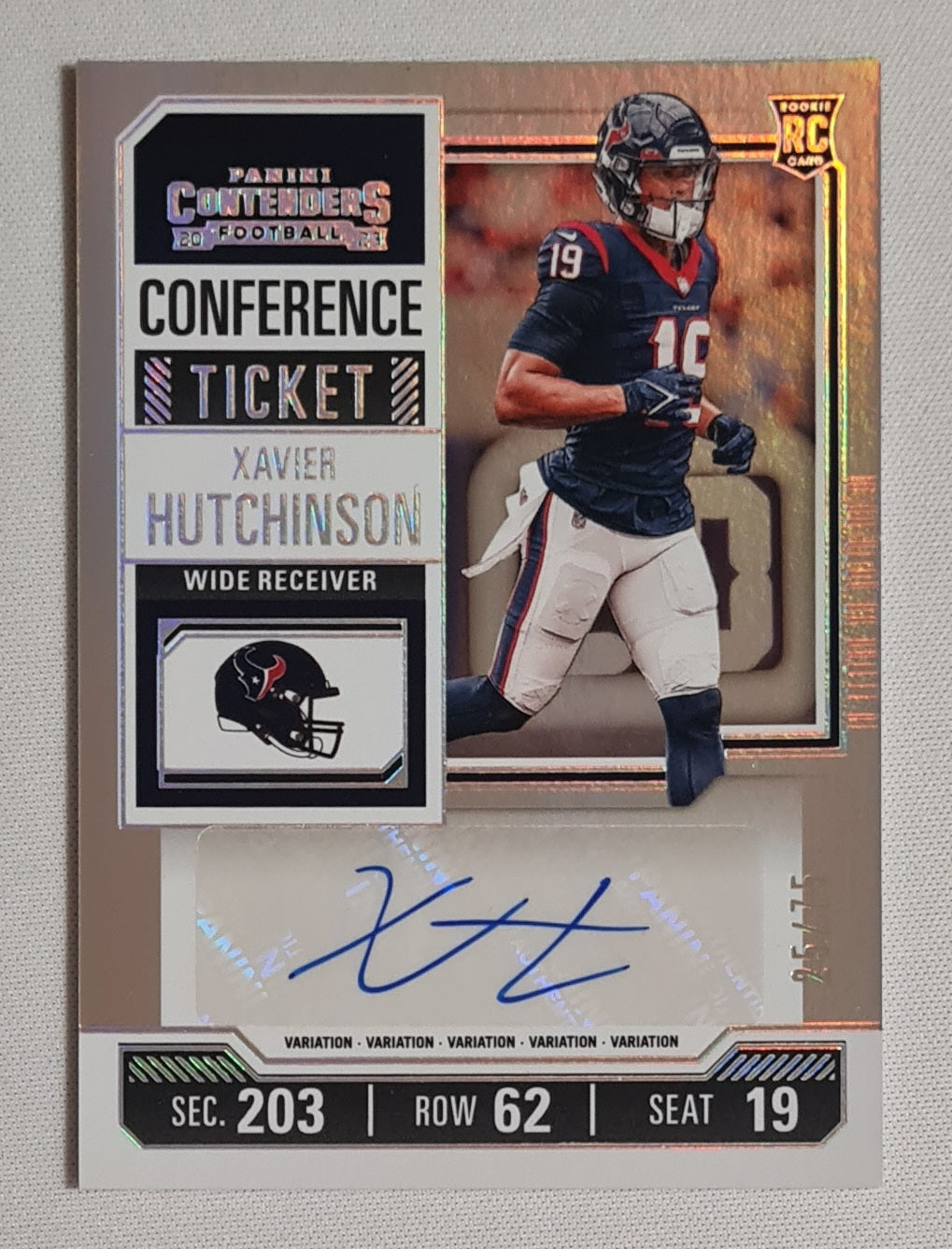 Xavier Hutchinson - 2023 Panini Contenders Football NFL Texans Conference Ticket (RC) #149 Refractor /75 / Auto