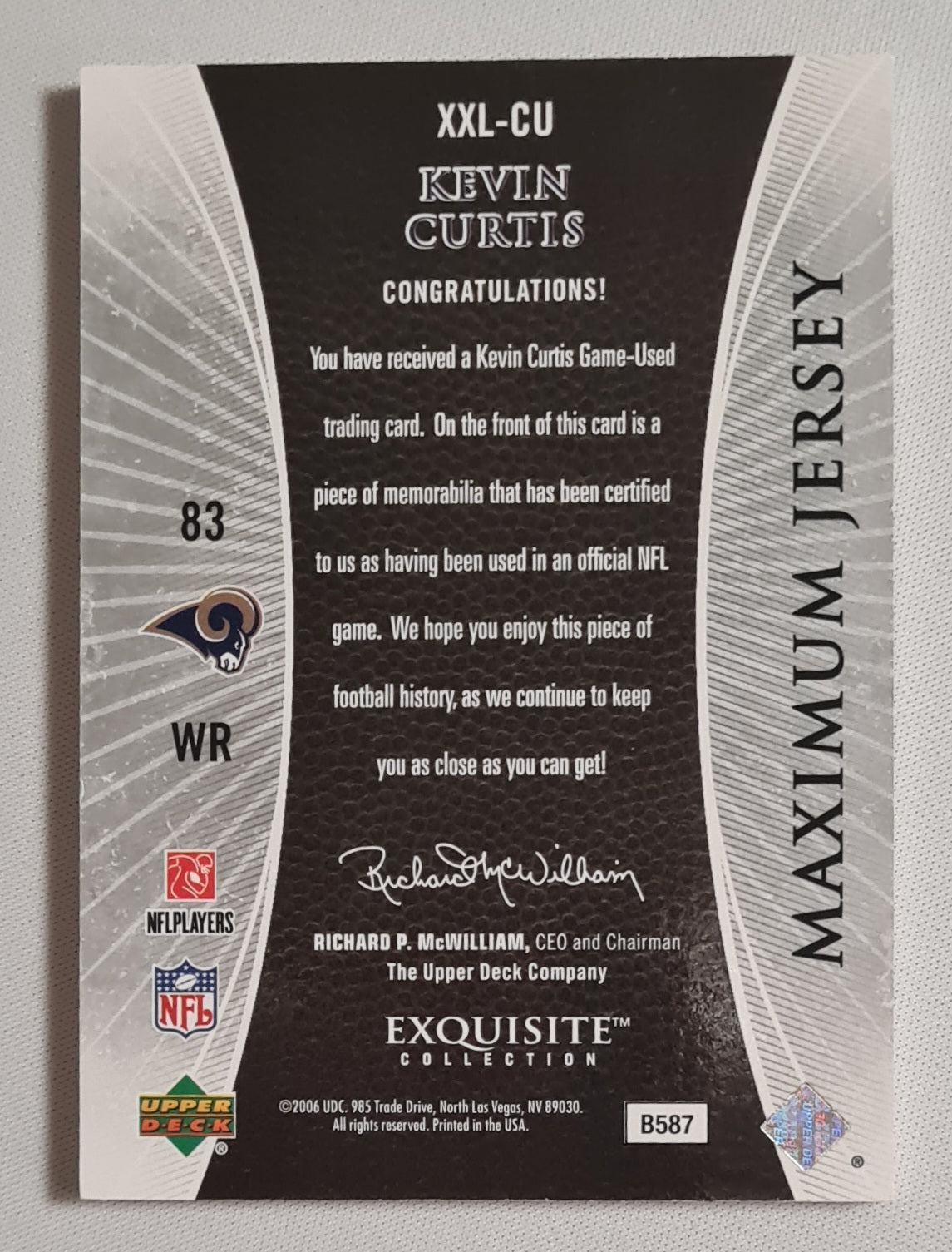 Kevin Curtis - 2006 Upper Deck Exquisite Collection Maximum Jersey NFL Rams #XXL-CU /Game-used! /75