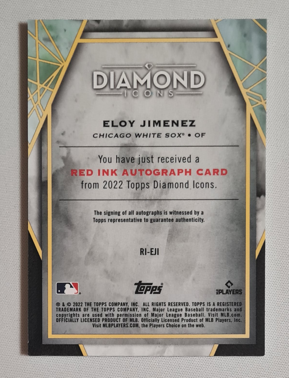 Eloy Jimenez - 2022 Topps Diamond Icons Baseball MLB Chicago White Sox #RI-EJI /25 /on card Auto Red Ink