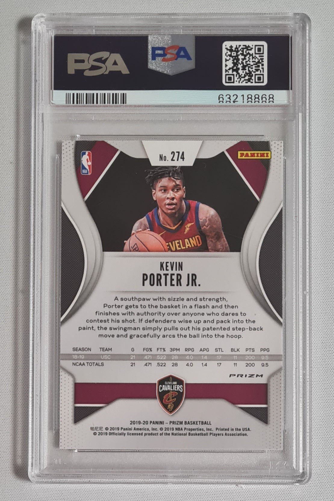 Kevin Porter Jr. - 2019/20 Panini Prizm Basketball NBA Cleveland Cavaliers #274 Silver Prizm PSA 9