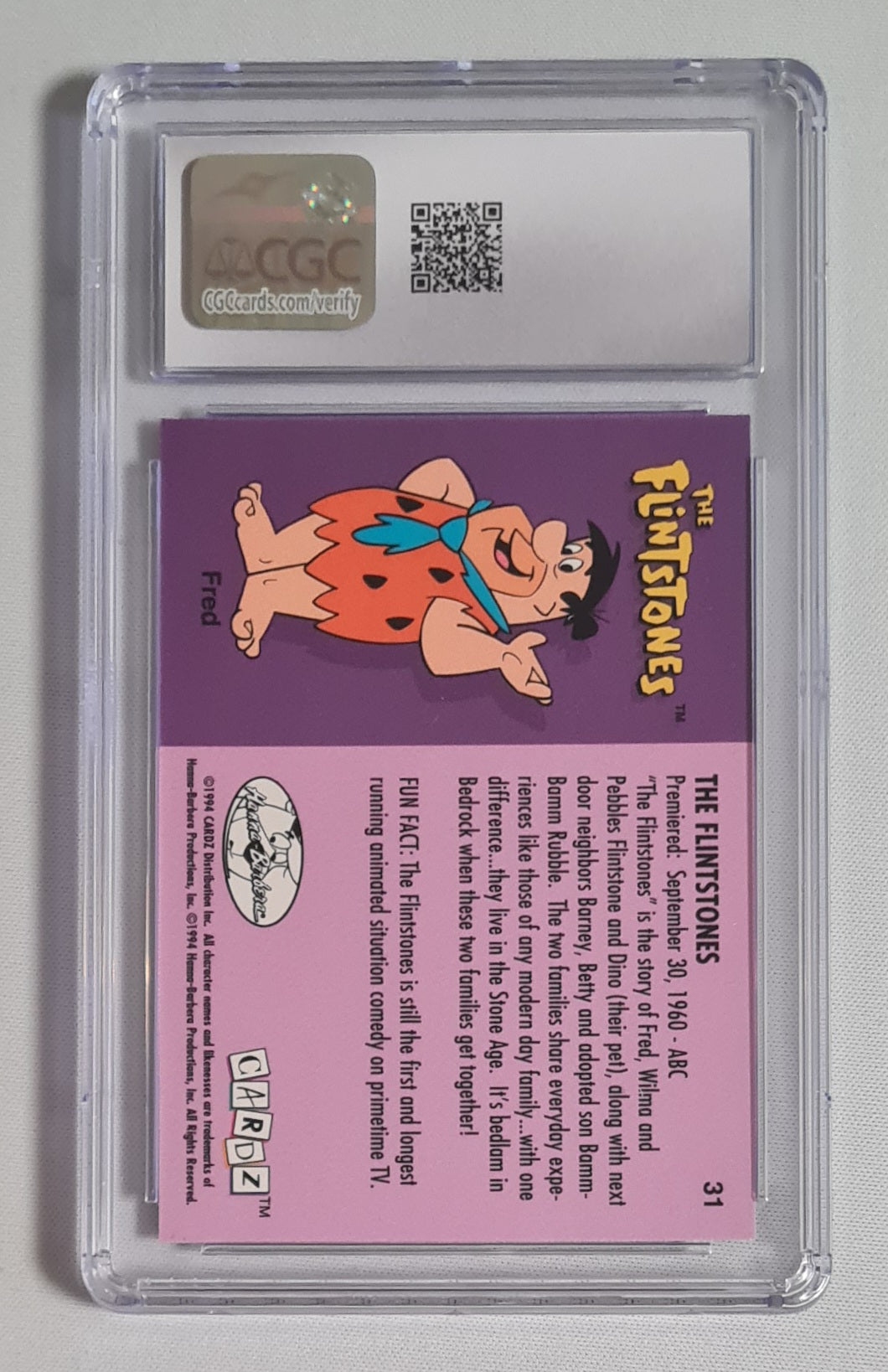 The Flintstones - 1994 Cardz Hanna-Barbera Classics #31 CGC 8 Mint
