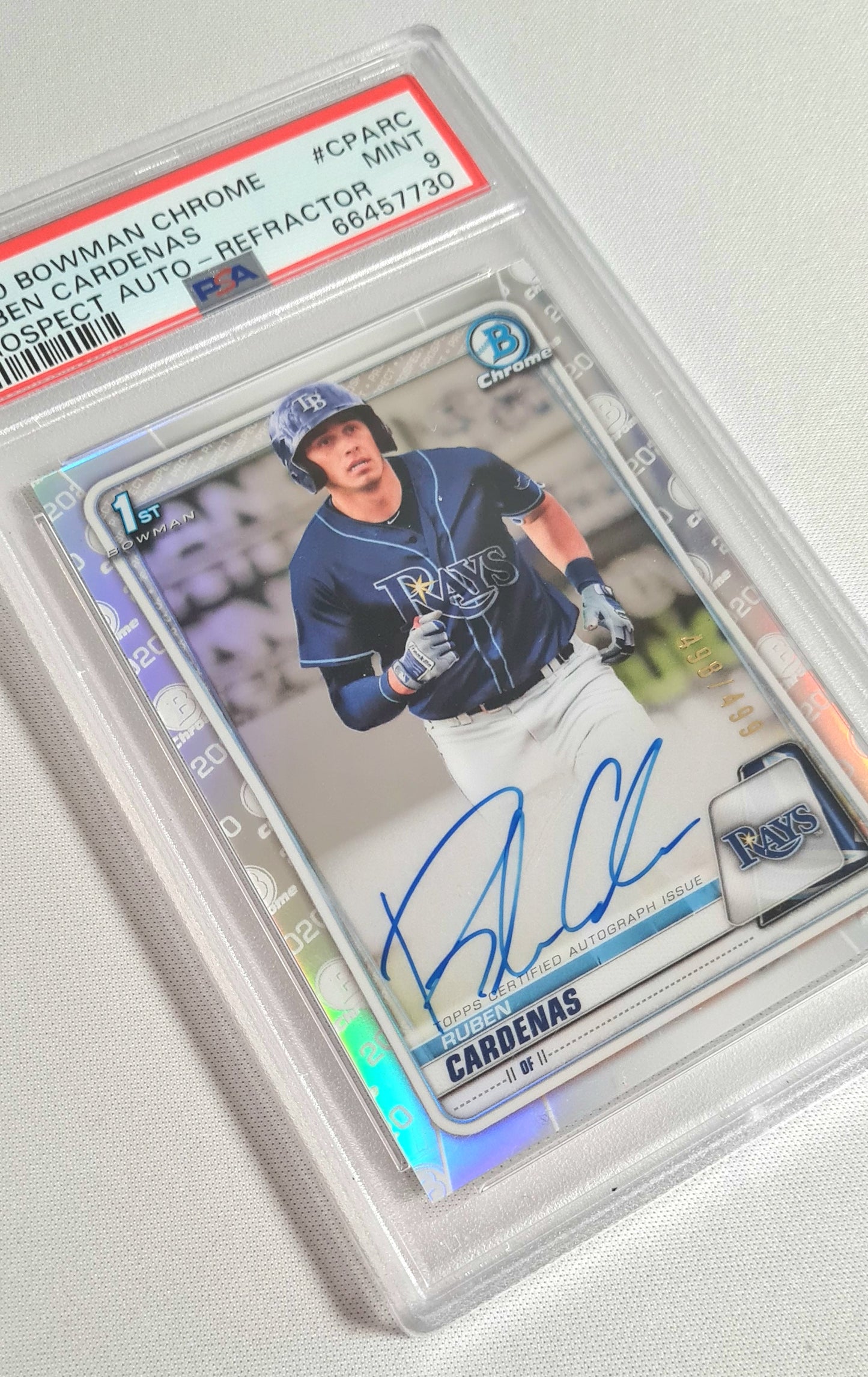 Ruben Cardenas - 2020 Bowman Chrome Prospect Baseball Rays #CPARC /on card Auto - Refractor PSA 9 MINT