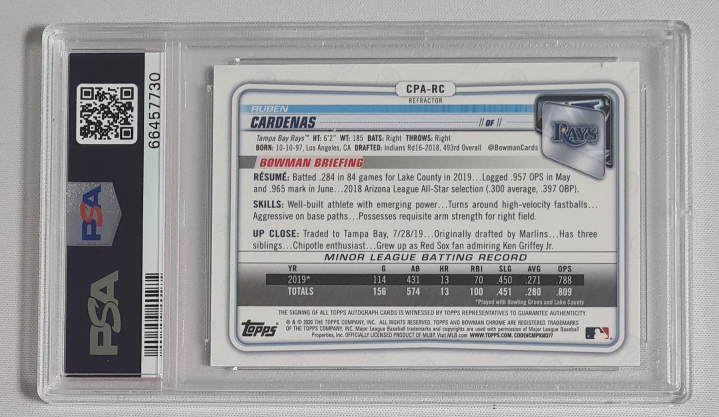 Ruben Cardenas - 2020 Bowman Chrome Prospect Baseball Rays #CPARC /on card Auto - Refractor PSA 9 MINT