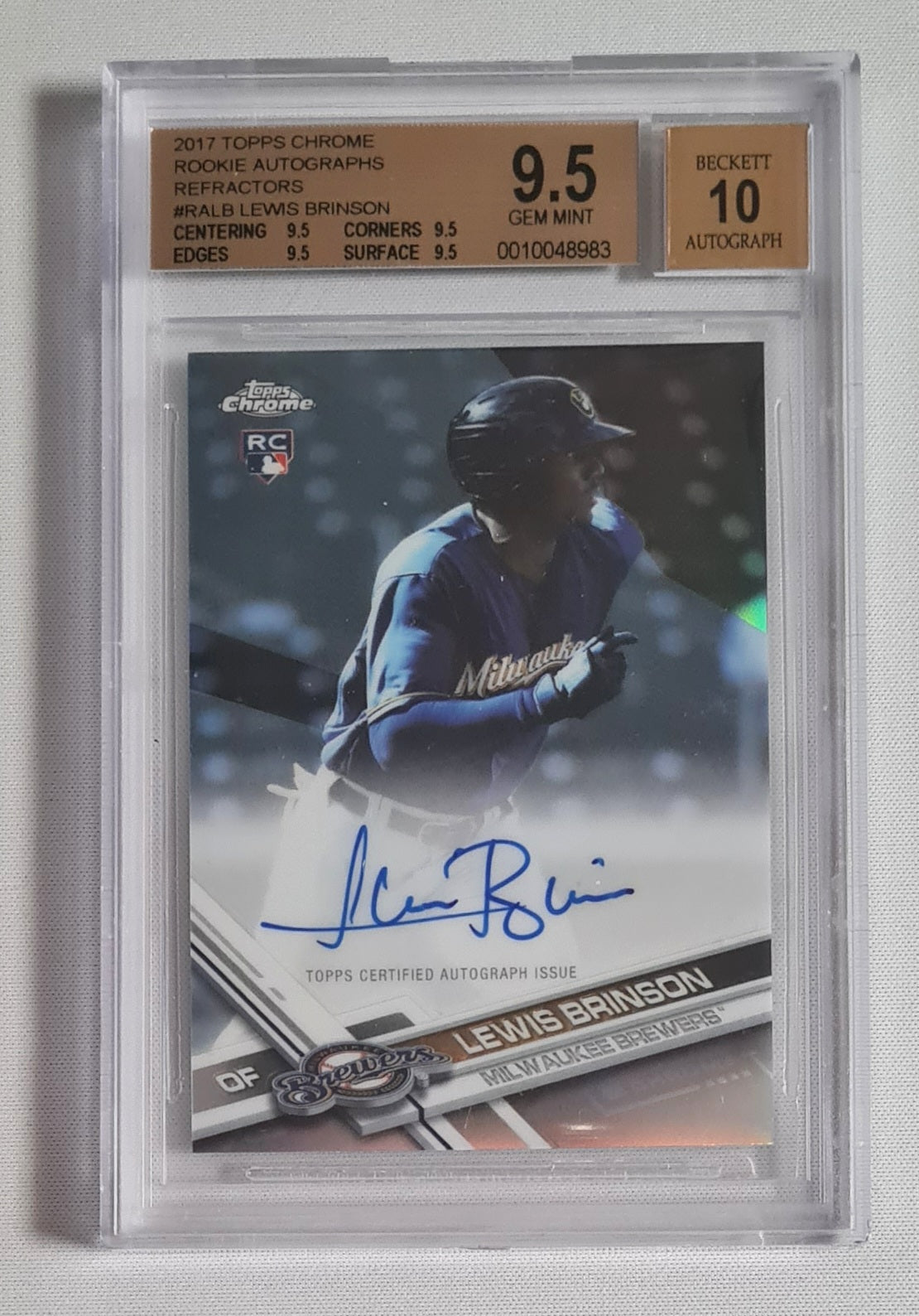 Lewis Brinson - 2017 Topps Chrome Rookie MLB Milwaukee Brewers #RALB /Auto /499 - Beckett 9.5 GEM MINT - AUTO 10