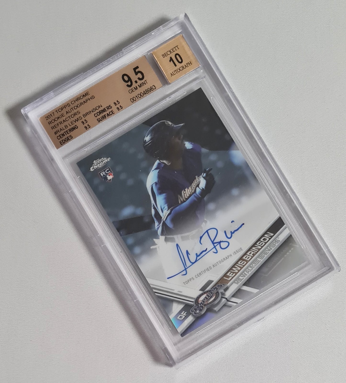 Lewis Brinson - 2017 Topps Chrome Rookie MLB Milwaukee Brewers #RALB /Auto /499 - Beckett 9.5 GEM MINT - AUTO 10