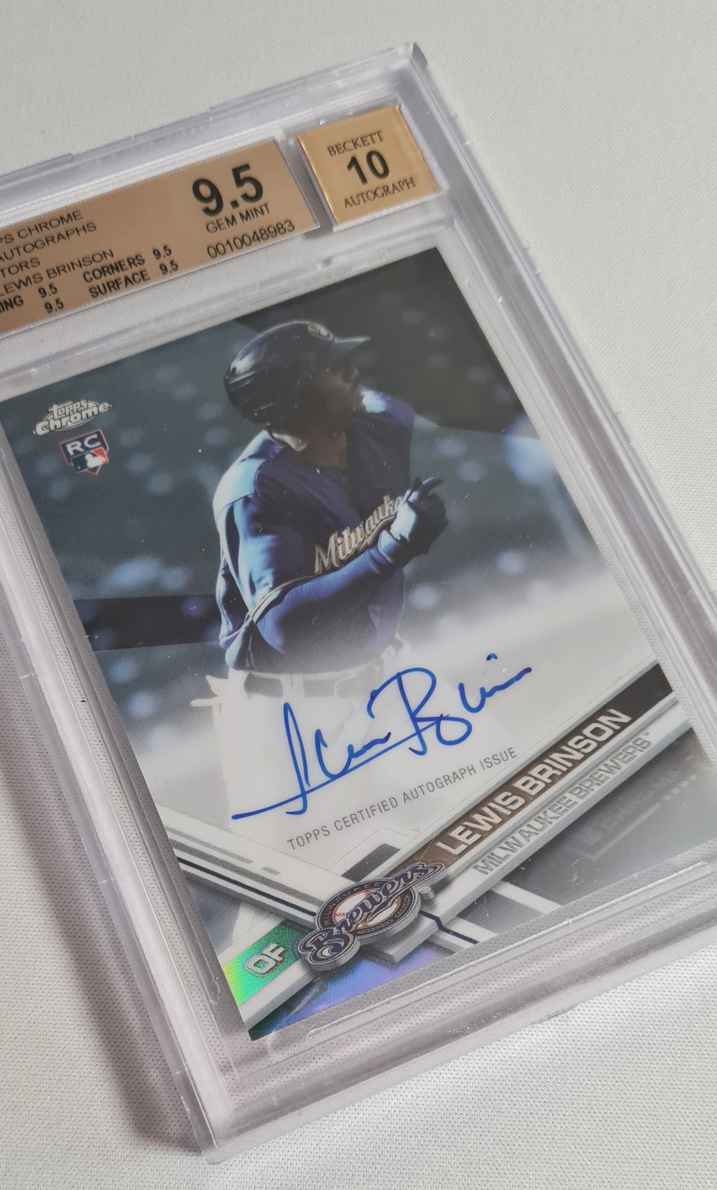 Lewis Brinson - 2017 Topps Chrome Rookie MLB Milwaukee Brewers #RALB /Auto /499 - Beckett 9.5 GEM MINT - AUTO 10