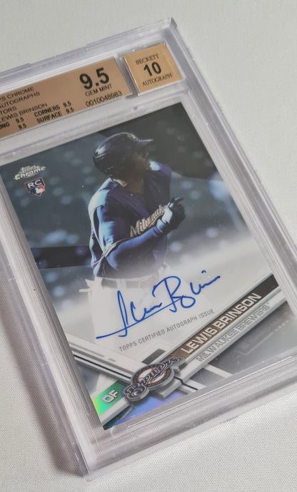 Lewis Brinson - 2017 Topps Chrome Rookie MLB Milwaukee Brewers #RALB /Auto /499 - Beckett 9.5 GEM MINT - AUTO 10