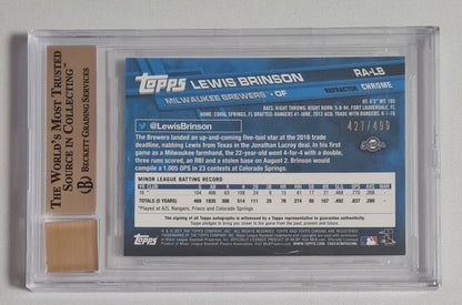 Lewis Brinson - 2017 Topps Chrome Rookie MLB Milwaukee Brewers #RALB /Auto /499 - Beckett 9.5 GEM MINT - AUTO 10