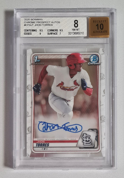 Jhon Torres - 2020 Bowman Chrome Prospect Autos Baseball Cardinals #CPAJT /Auto - Beckett 8 NM  Beckett Autograph 10
