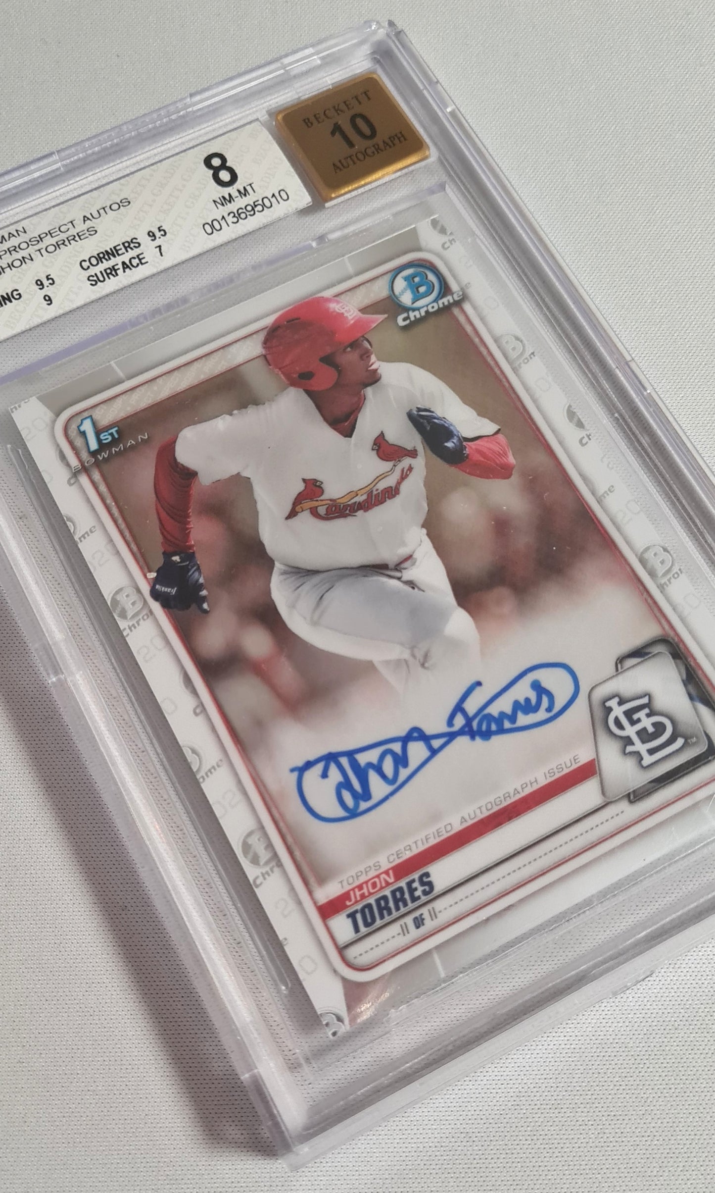 Jhon Torres - 2020 Bowman Chrome Prospect Autos Baseball Cardinals #CPAJT /Auto - Beckett 8 NM  Beckett Autograph 10
