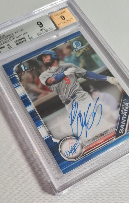 Cristian Santana - 2019 Bowman Chrome Prospect Autos Baseball Dodgers #CPACSA /150 /Auto - Beckett 9 MINT Autograph Beckett 9