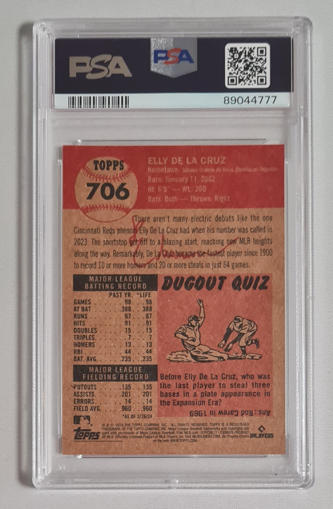 Elly De La Cruz - 2024 Topps Living MLB Cincinnati Reds (RC) #706 PSA 9 MINT
