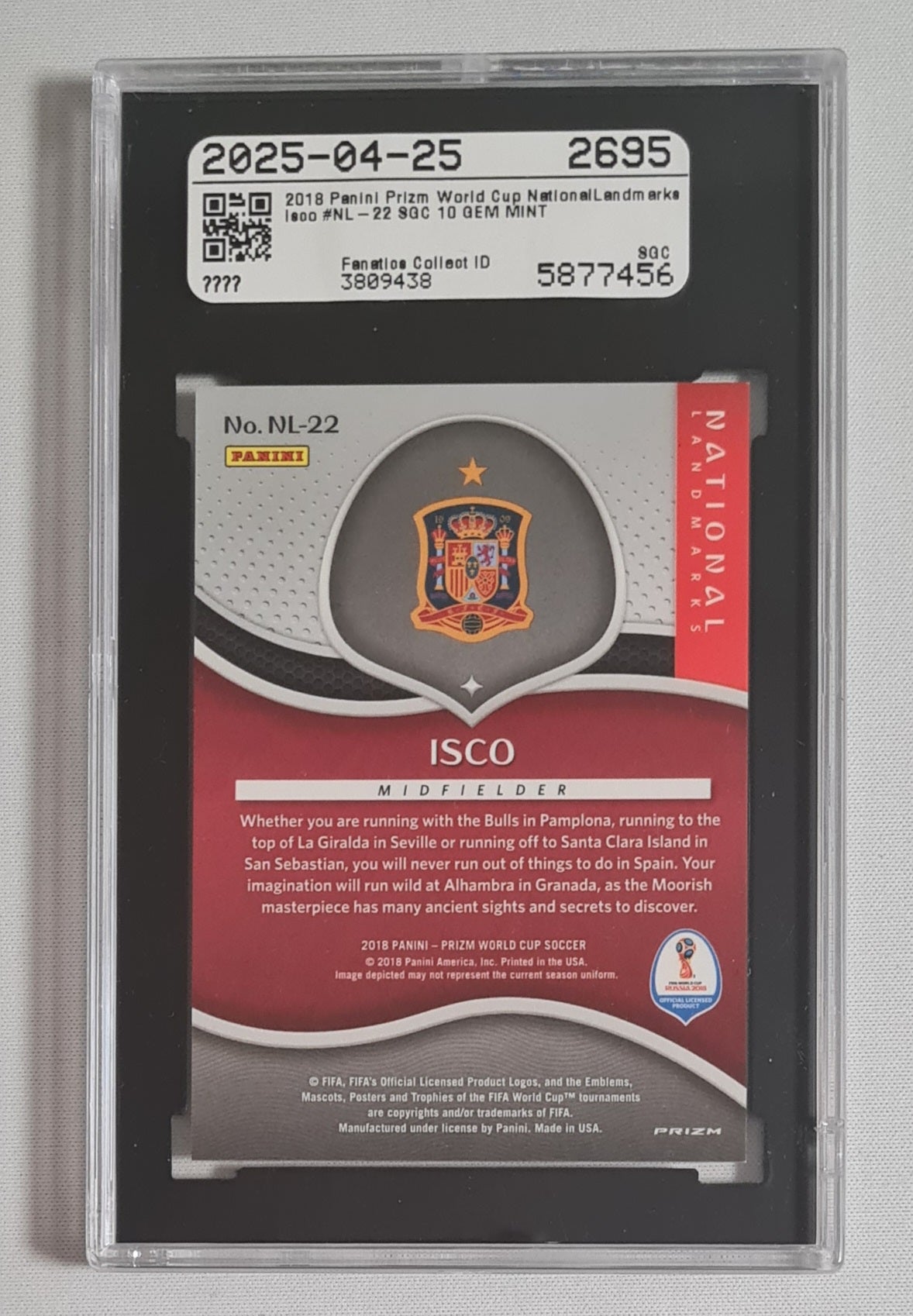 Isco - 2018 Panini Prizm World Cup National Landmarks #NL-22 SGC 10 GEM MINT