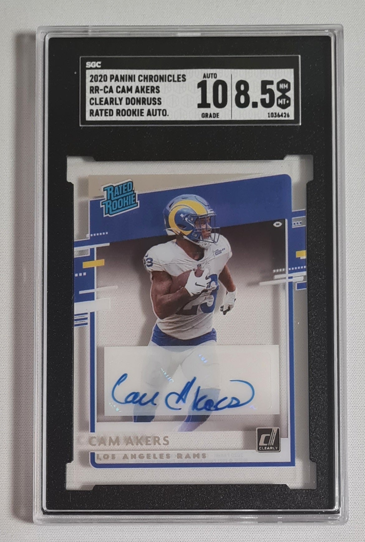 Cam Akers - 2020 Panini Chronicles Donruss Football NFL Rated Rookie #RR-CA SGC 8.5 NM /Autograph 10