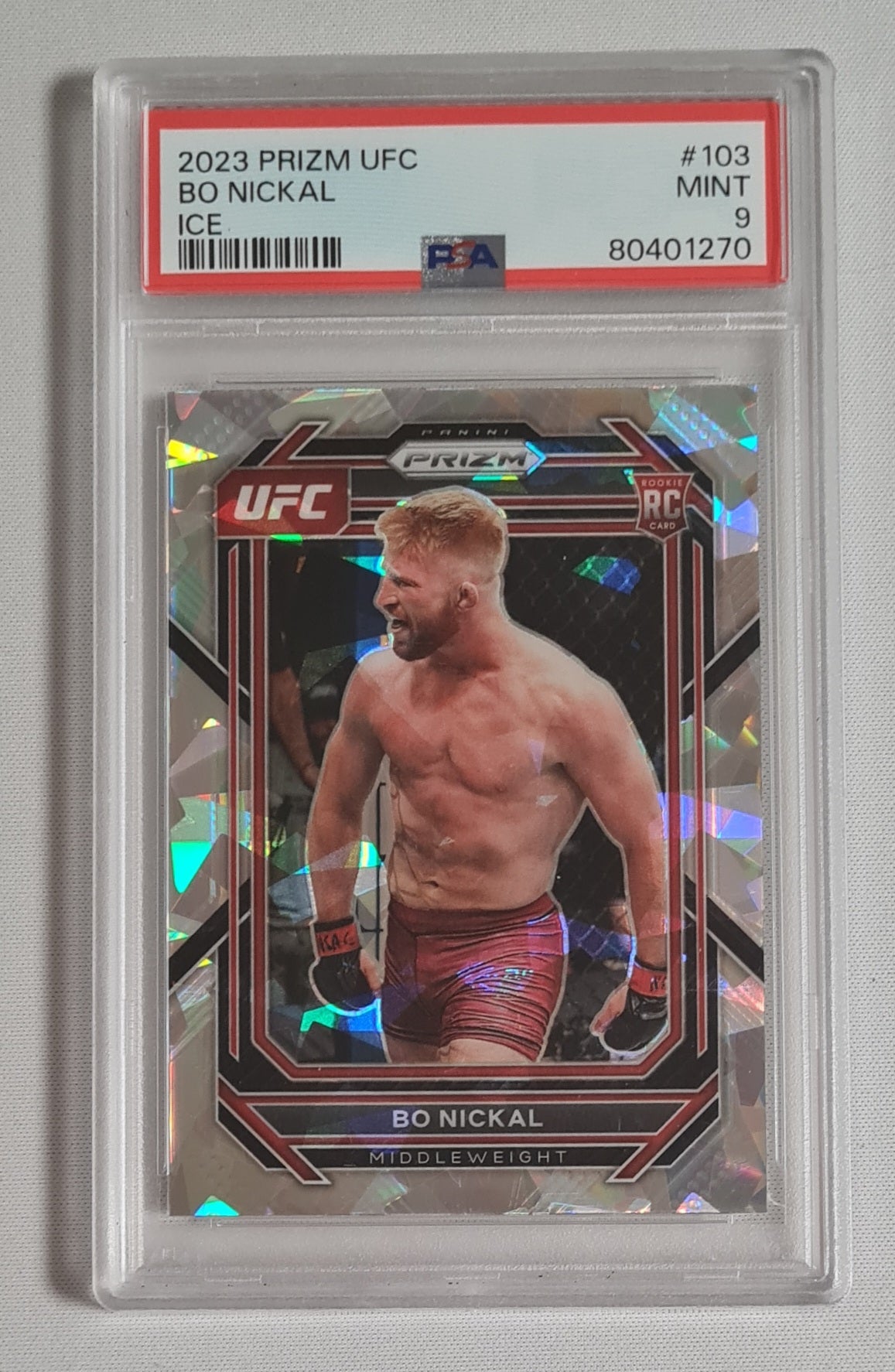 Bo Nickal - 2023 Panini Prizm UFC Fighter Middleweight (RC) #103 Cracked Ice PSA 9 MINT