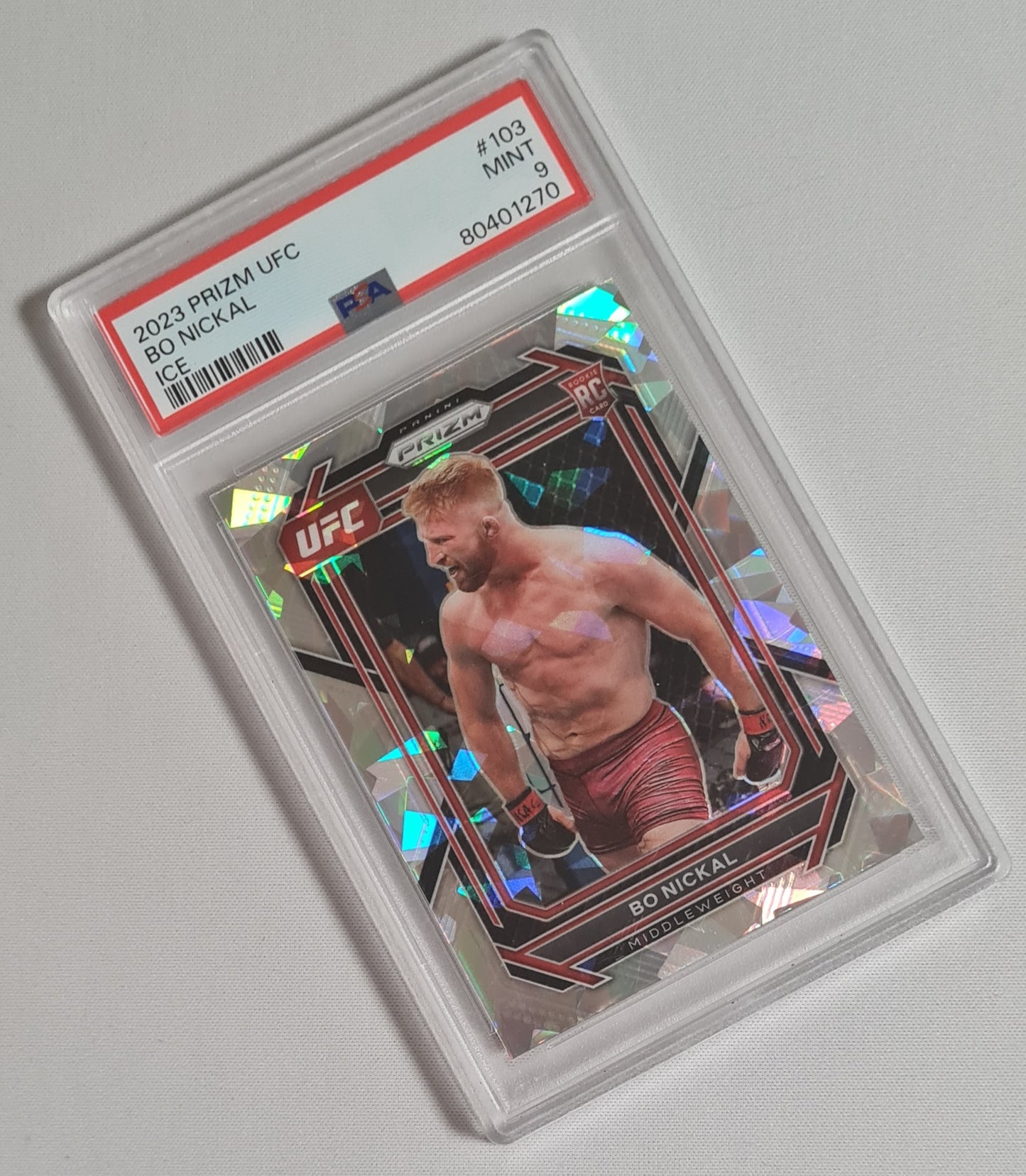 Bo Nickal - 2023 Panini Prizm UFC Fighter Middleweight (RC) #103 Cracked Ice PSA 9 MINT