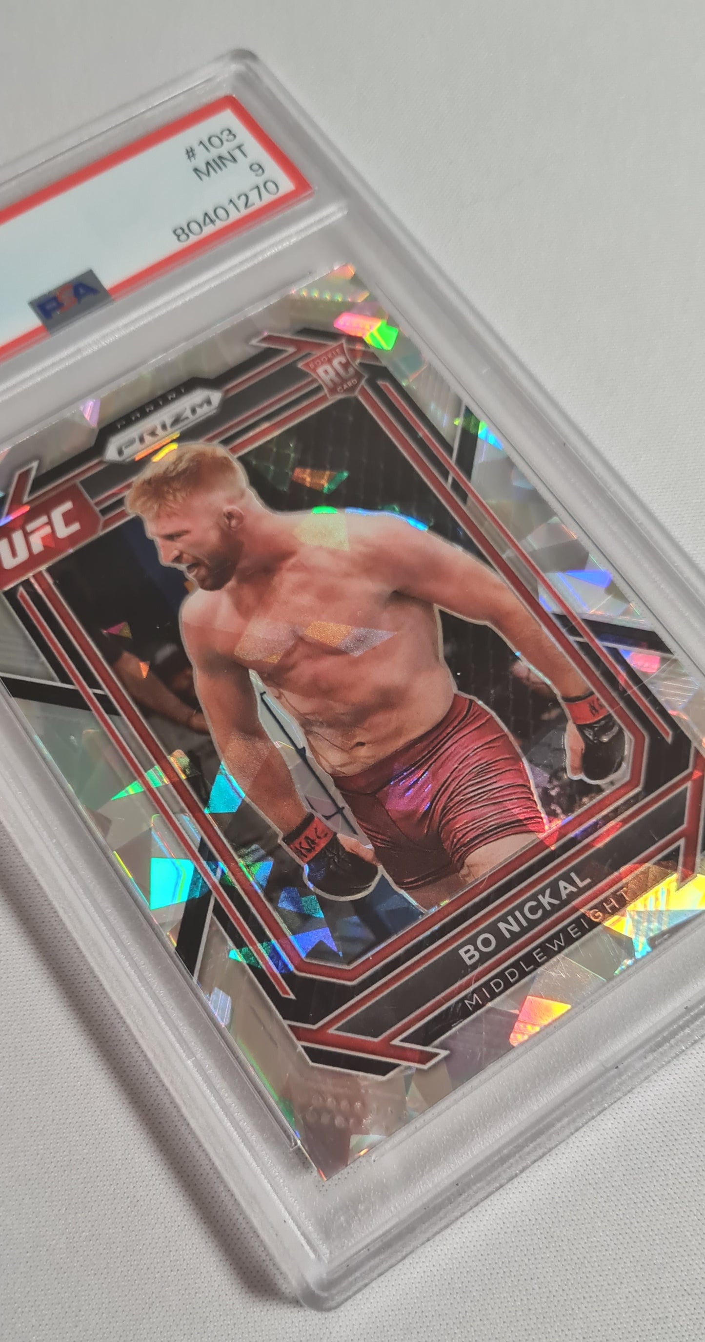 Bo Nickal - 2023 Panini Prizm UFC Fighter Middleweight (RC) #103 Cracked Ice PSA 9 MINT