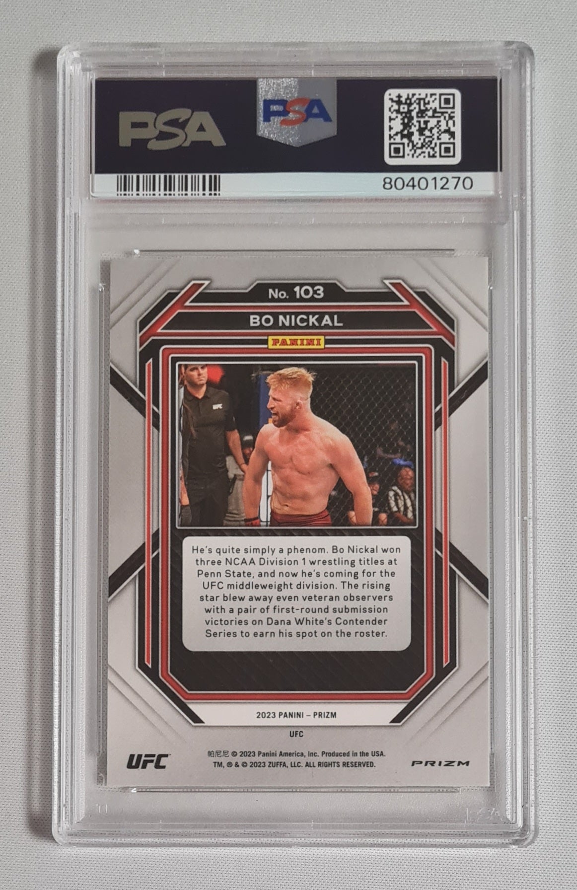 Bo Nickal - 2023 Panini Prizm UFC Fighter Middleweight (RC) #103 Cracked Ice PSA 9 MINT