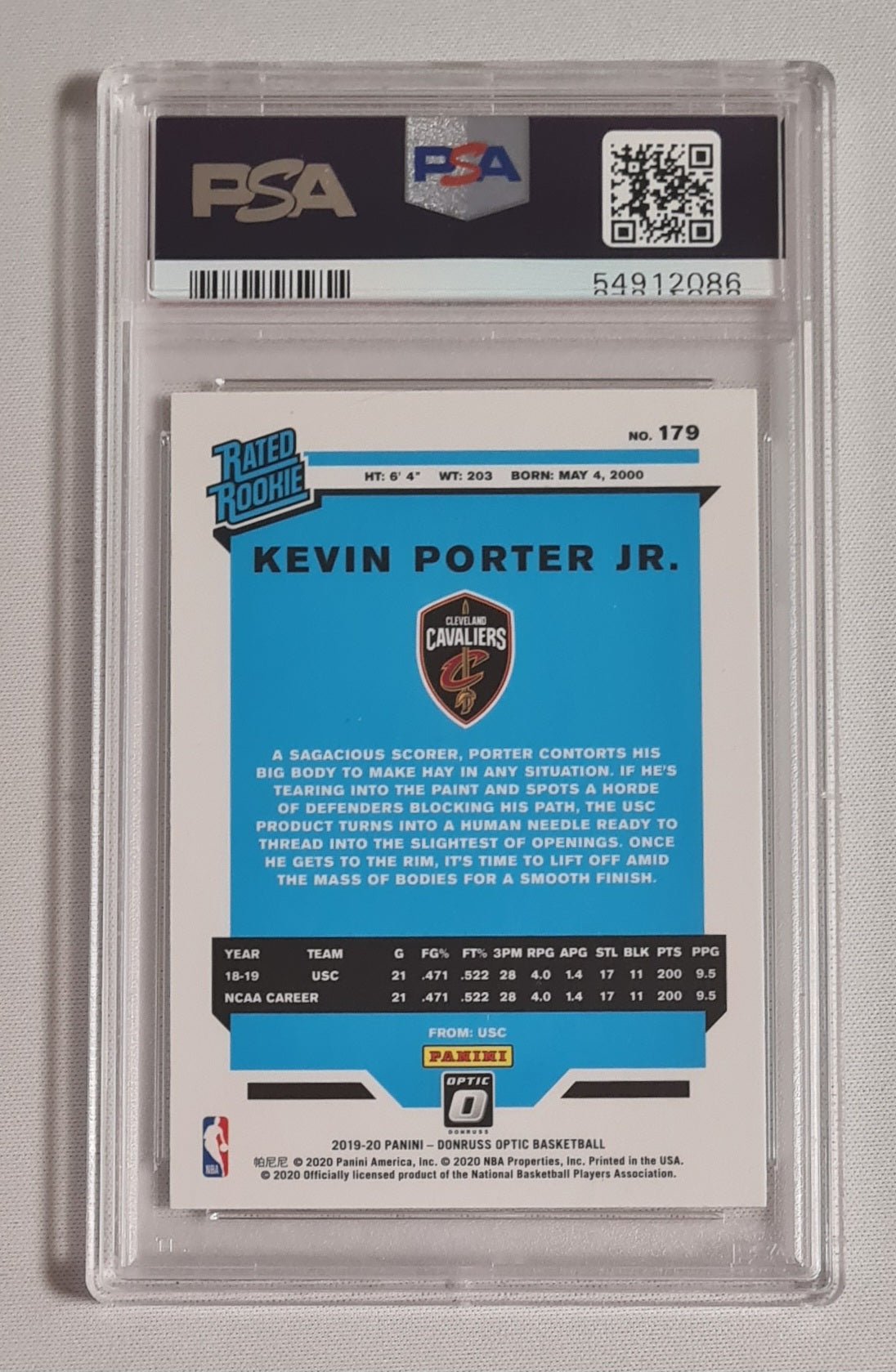Kevin Porter Jr. - 2019 Panini  Donruss Optic Basketball NBA Cavaliers #179 PSA 10 GEM MT