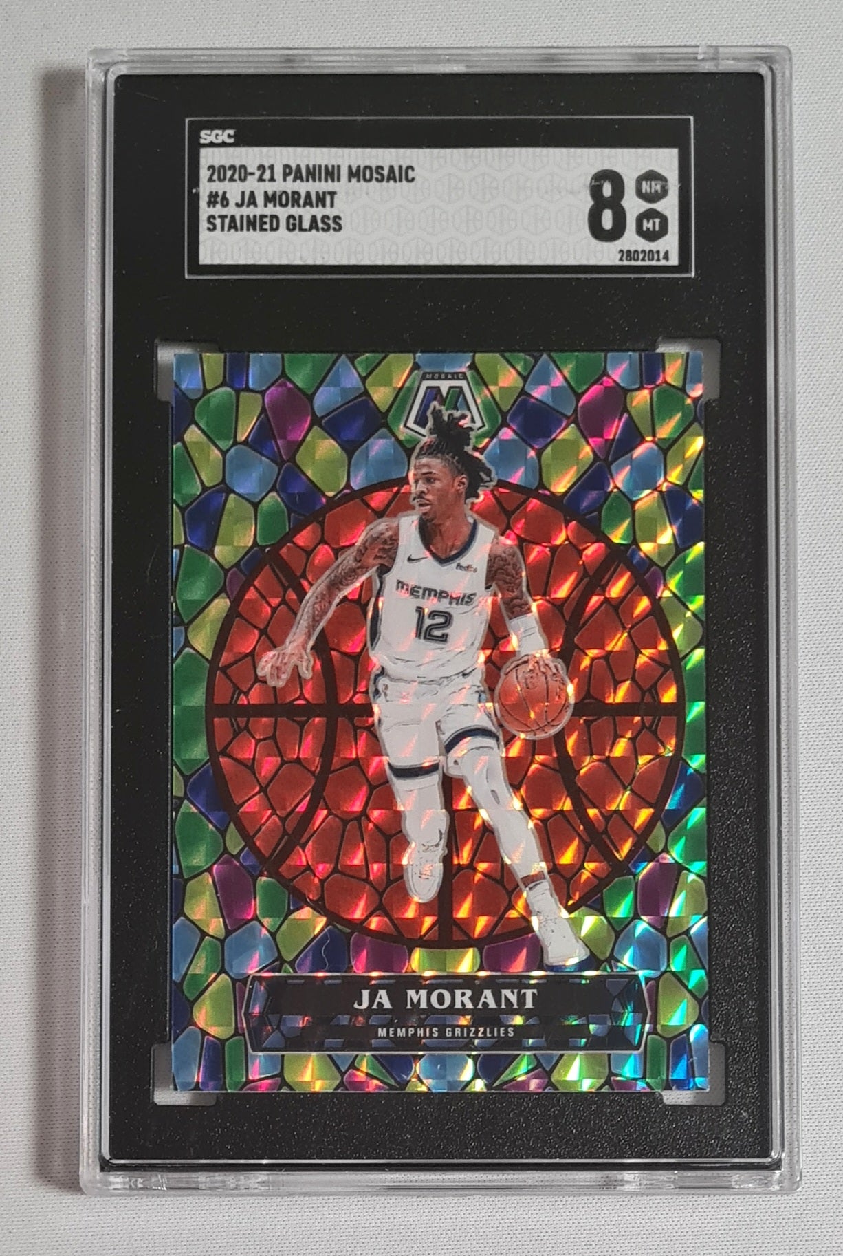 Ja Morant - 2020/21 Panini Mosaic Basketball NBA Memphis Grizzlies #6 Stained Glass SGC 8 NM Rare!