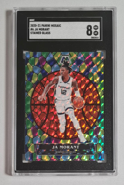 Ja Morant - 2020/21 Panini Mosaic Basketball NBA Memphis Grizzlies #6 Stained Glass SGC 8 NM Rare!