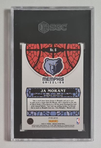 Ja Morant - 2020/21 Panini Mosaic Basketball NBA Memphis Grizzlies #6 Stained Glass SGC 8 NM Rare!