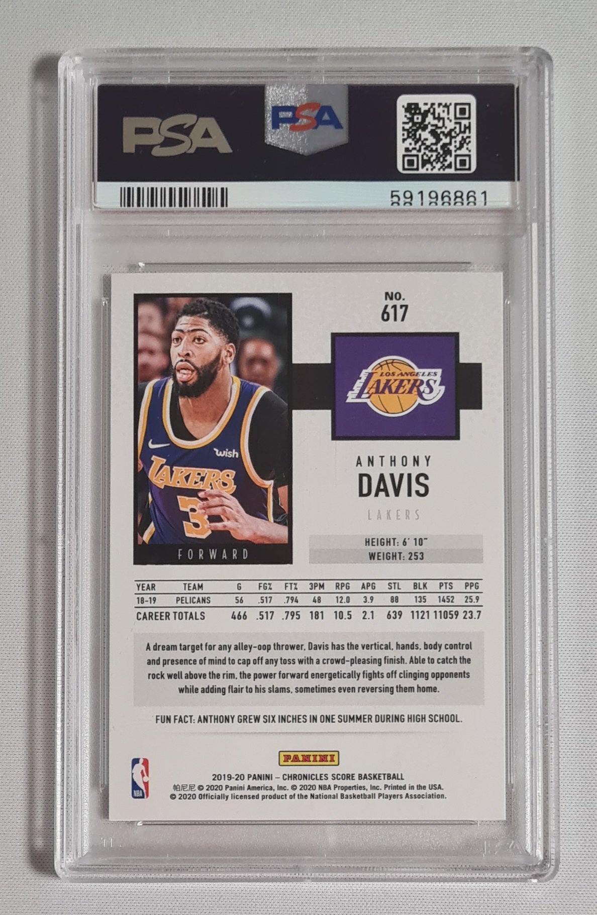 Anthony Davis - 2019 Panini Chronicles Score Basketball NBA LA Lakers #617 PSA 9 MINT