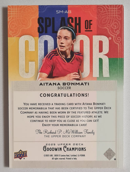 Aitana Bonmati - 2025 Upper Deck Goodwin Champions - Splash of Color - #SM-AB Soccer Player worn Memorabilia