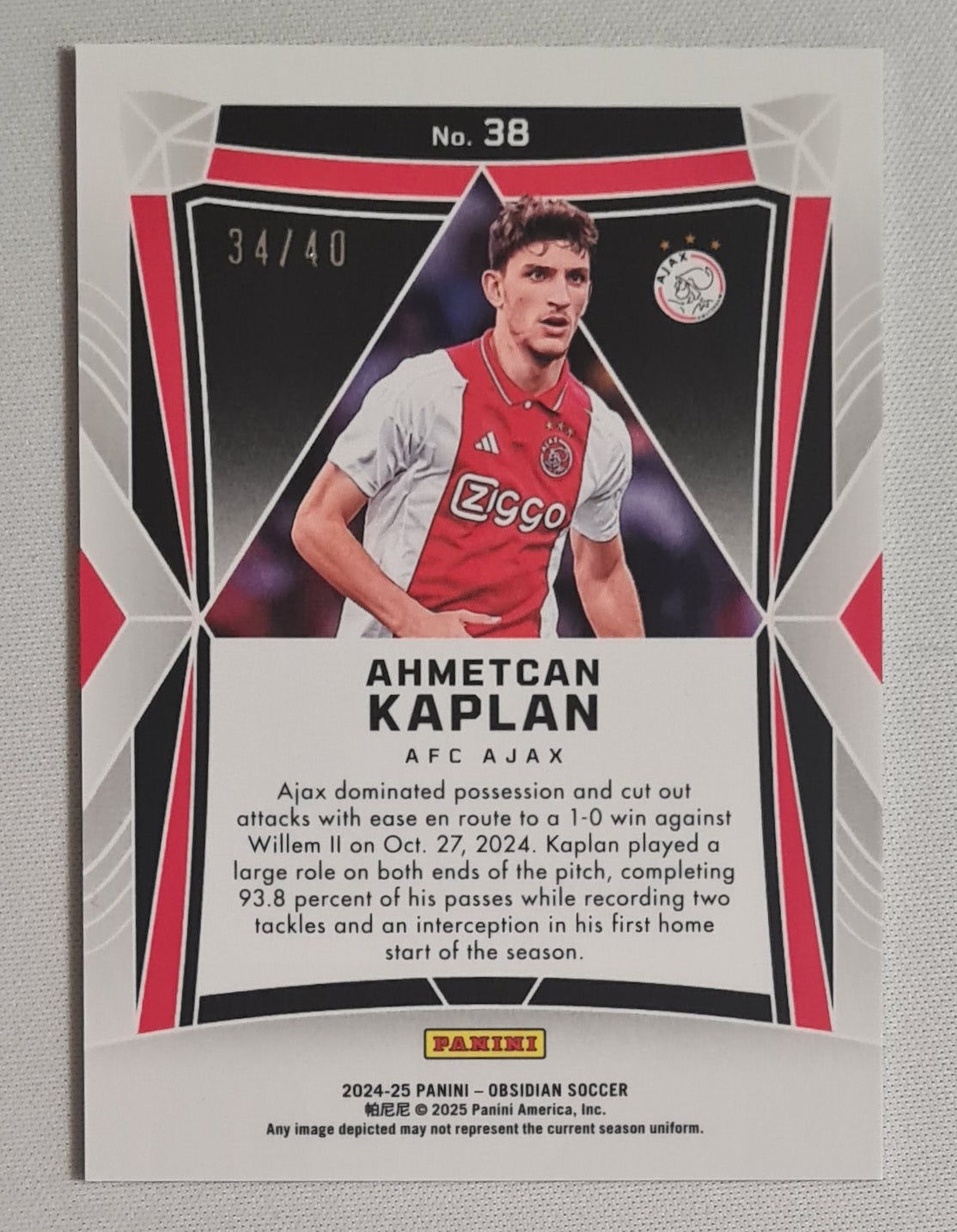Ahmetcan Kaplan - 2024/25 Panini Obsidian Soccer AFC Ajax (RC) #38 /40