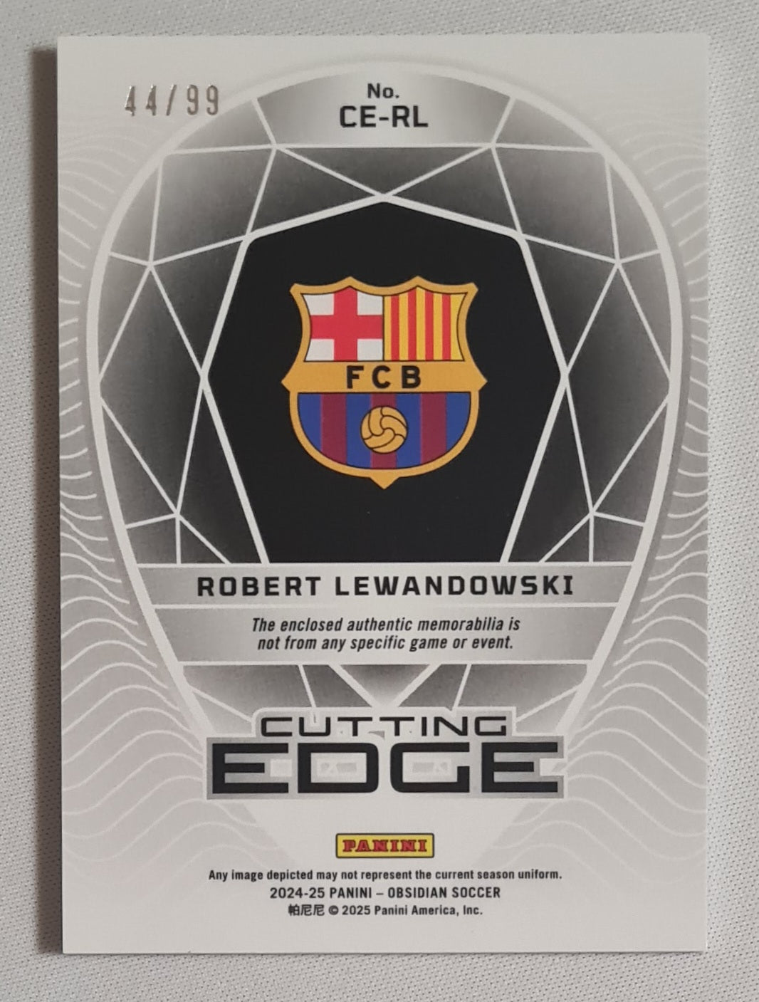 Robert Lewandowski - 2024/25 Panini Obsidian Soccer Cutting Edge FC Barcelona #CE-RL /dual Patch /99