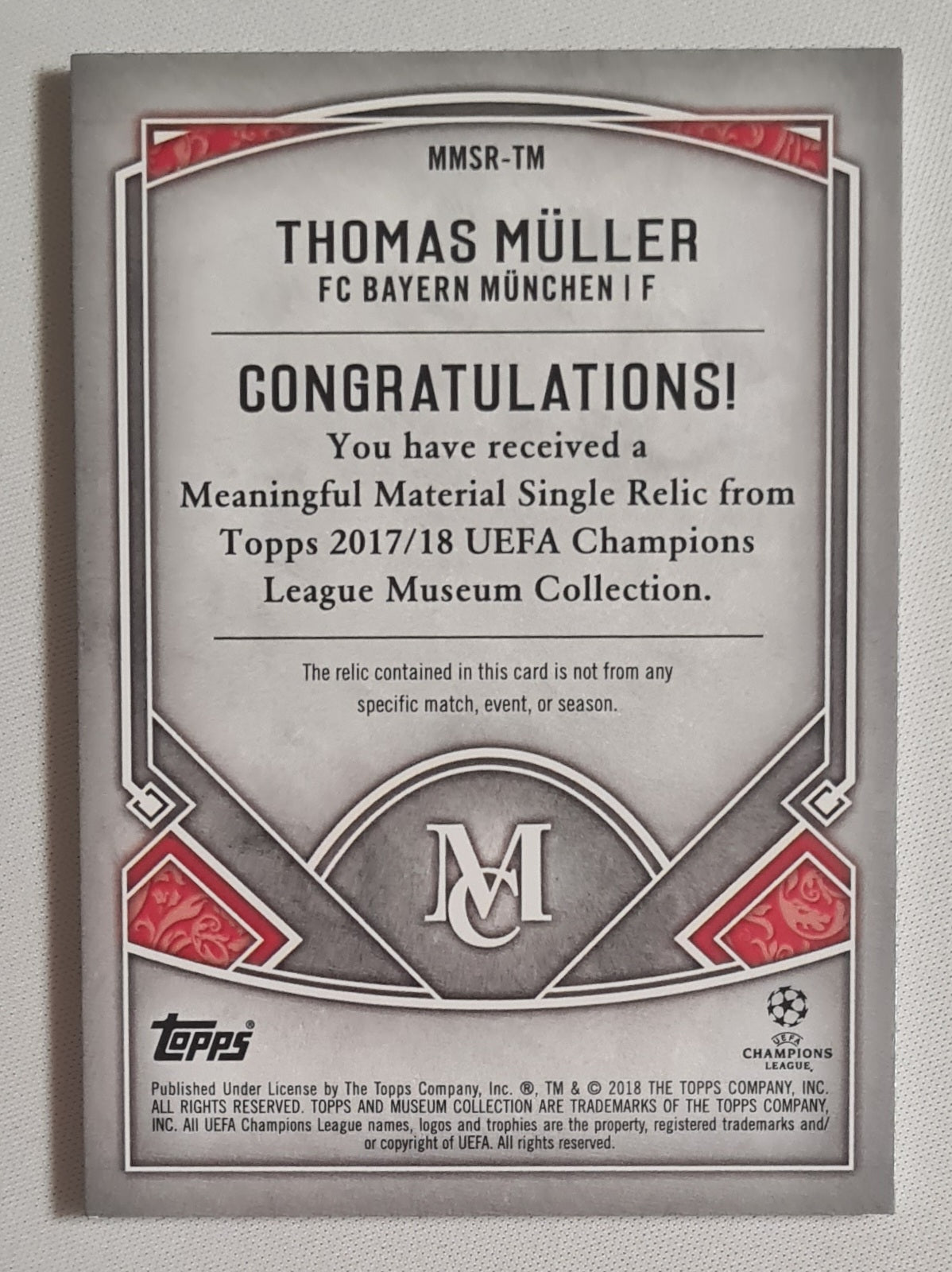 Thomas Muller - 2018 Topps Meaningful Material FC Bayern Munchen (CL) #MMSR-TM /Patch/Relic /50
