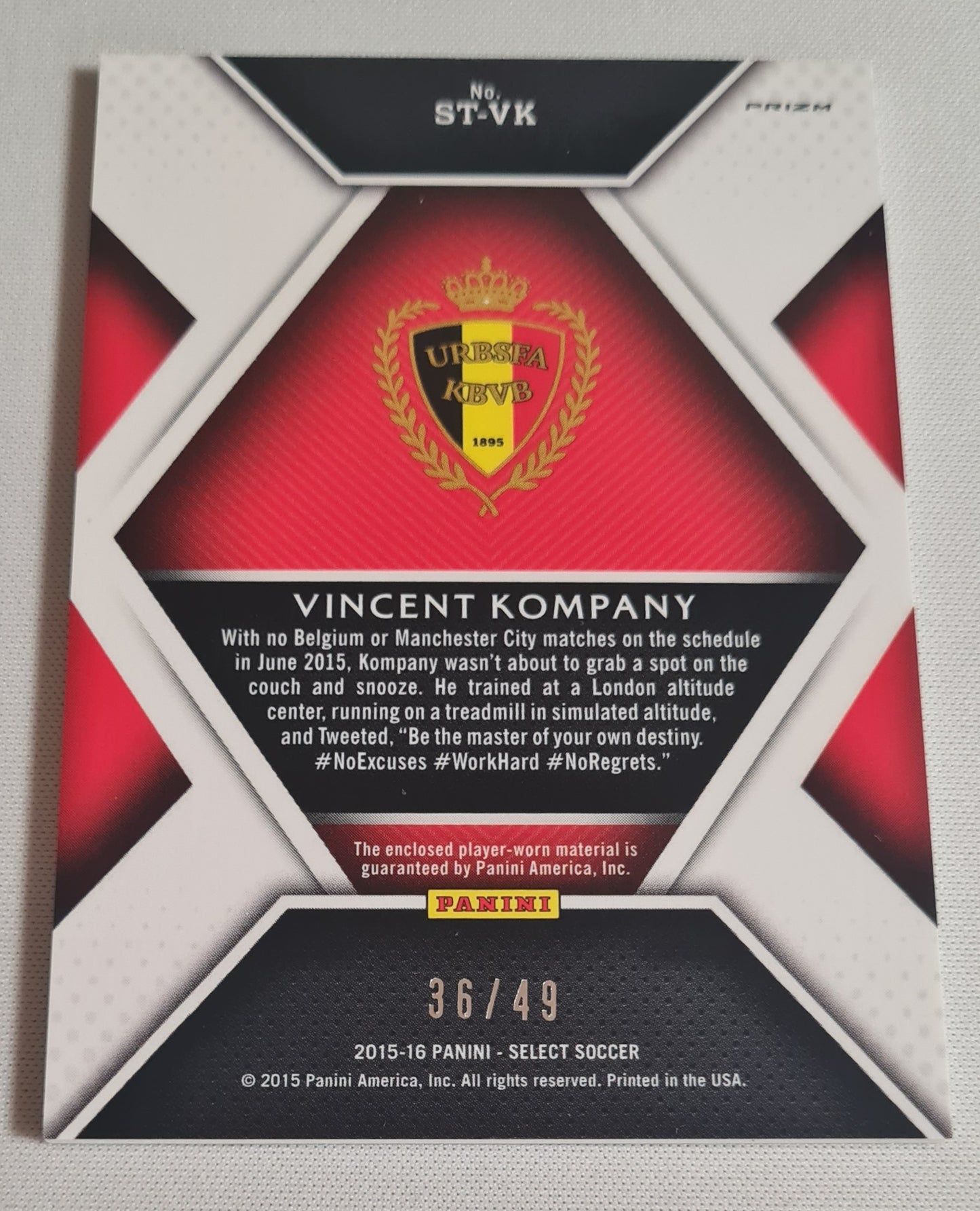 Vincent Kompany - 2015/16 Panini Select Stars Soccer National Team Belgium #ST-VK /Patch /49