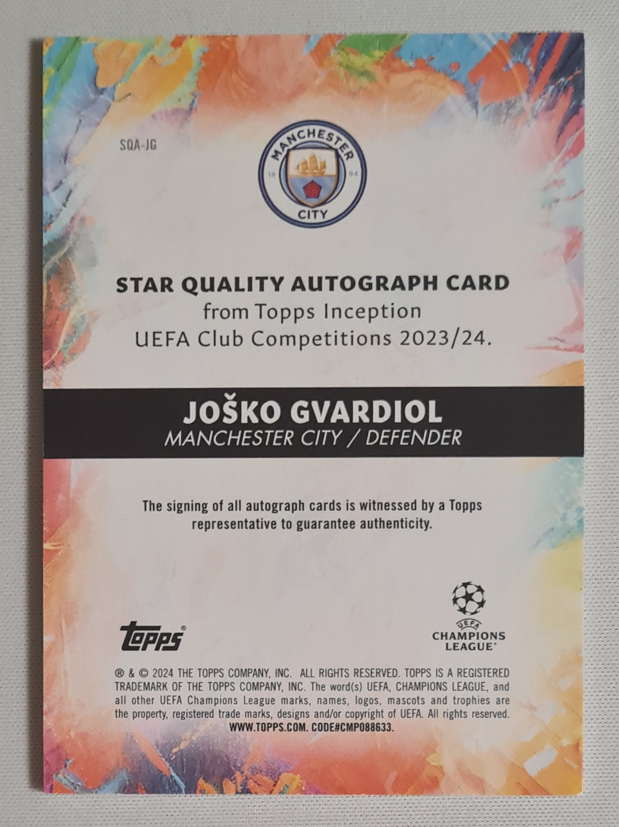 Josko Gvardiol - 2024 Topps Inception Star Quality Manchester City #SQA-JG /99 /Auto