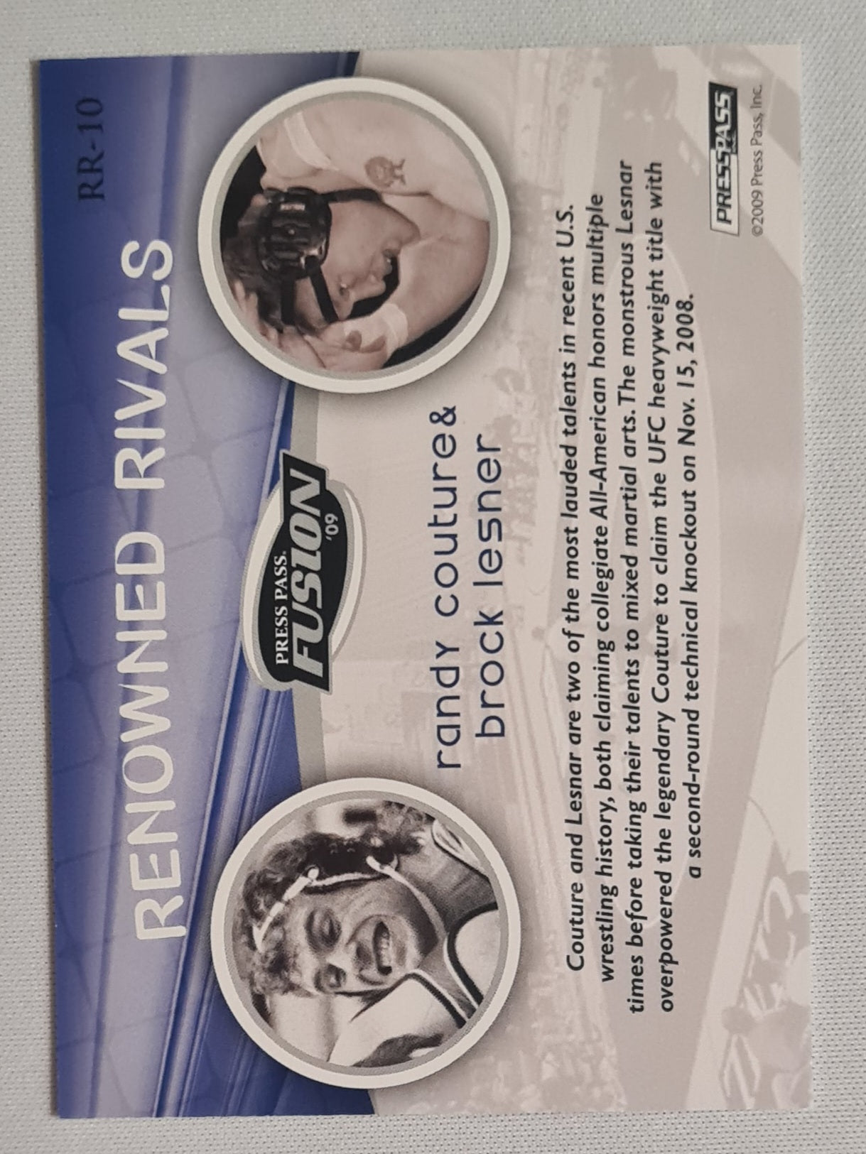 Randy Couture & Brock Lesner - 2009 Press Pass Fusion Renowned Rivals #RR-10