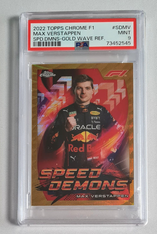 Max Verstappen - 2022 Topps Chrome F1 Speed Demons #SDMV Gold Wave Refractor PSA 9 MINT