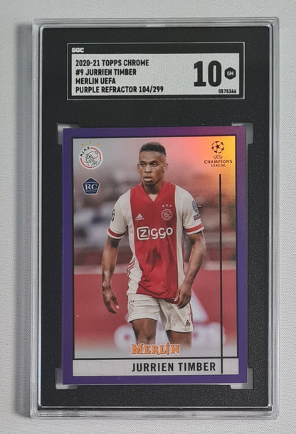 Jurrien Timber - 2020/21 Topps Chrome Merlin UEFA #9 Purple Refractor /299 SGC 10 GEM MINT