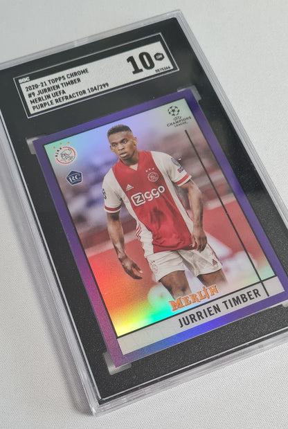 Jurrien Timber - 2020/21 Topps Chrome Merlin UEFA #9 Purple Refractor /299 SGC 10 GEM MINT