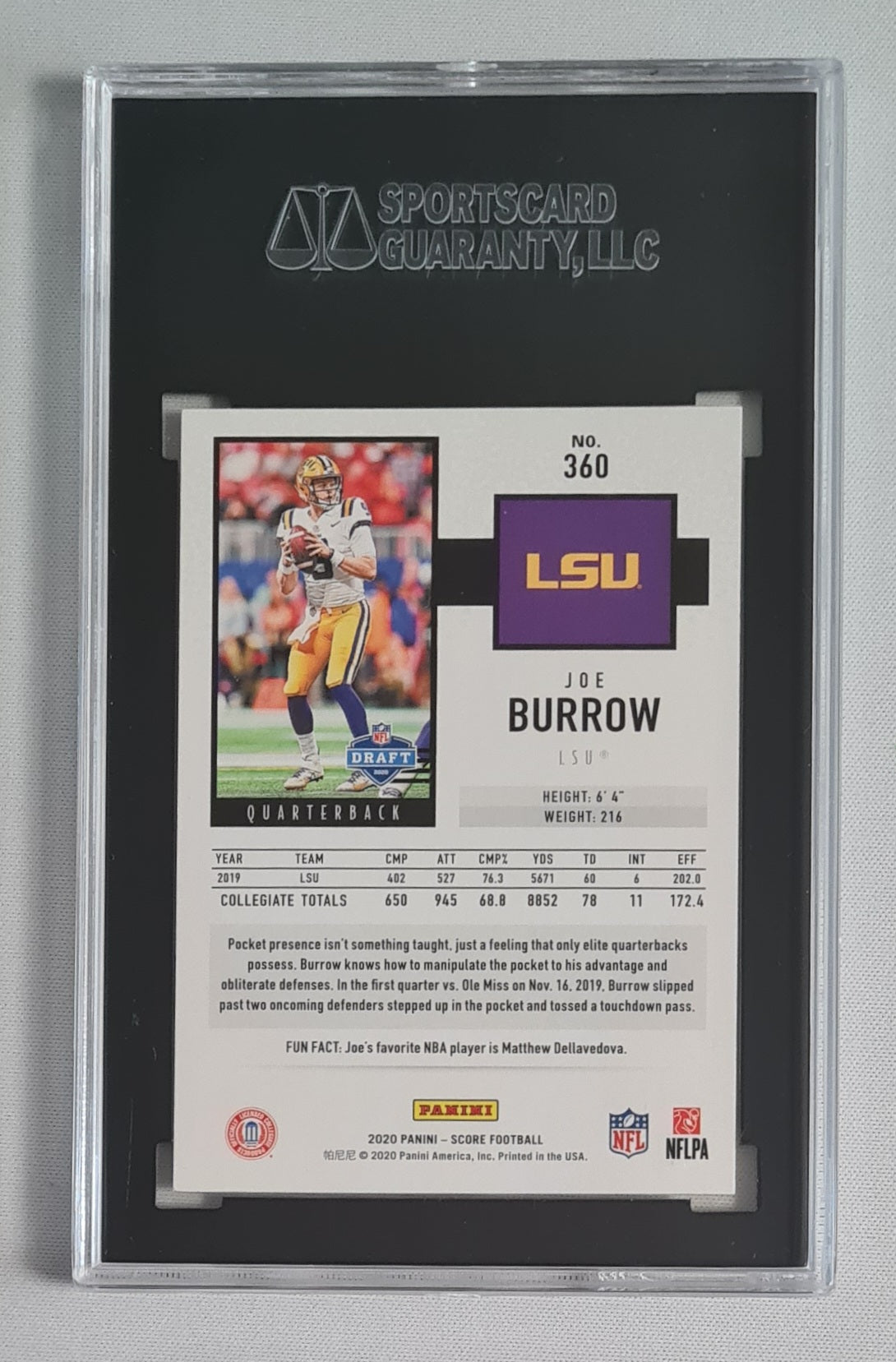 Joe Burrow - 2020 Panini Score LSU Football (RC) #360 SGC 9.5 MINT+
