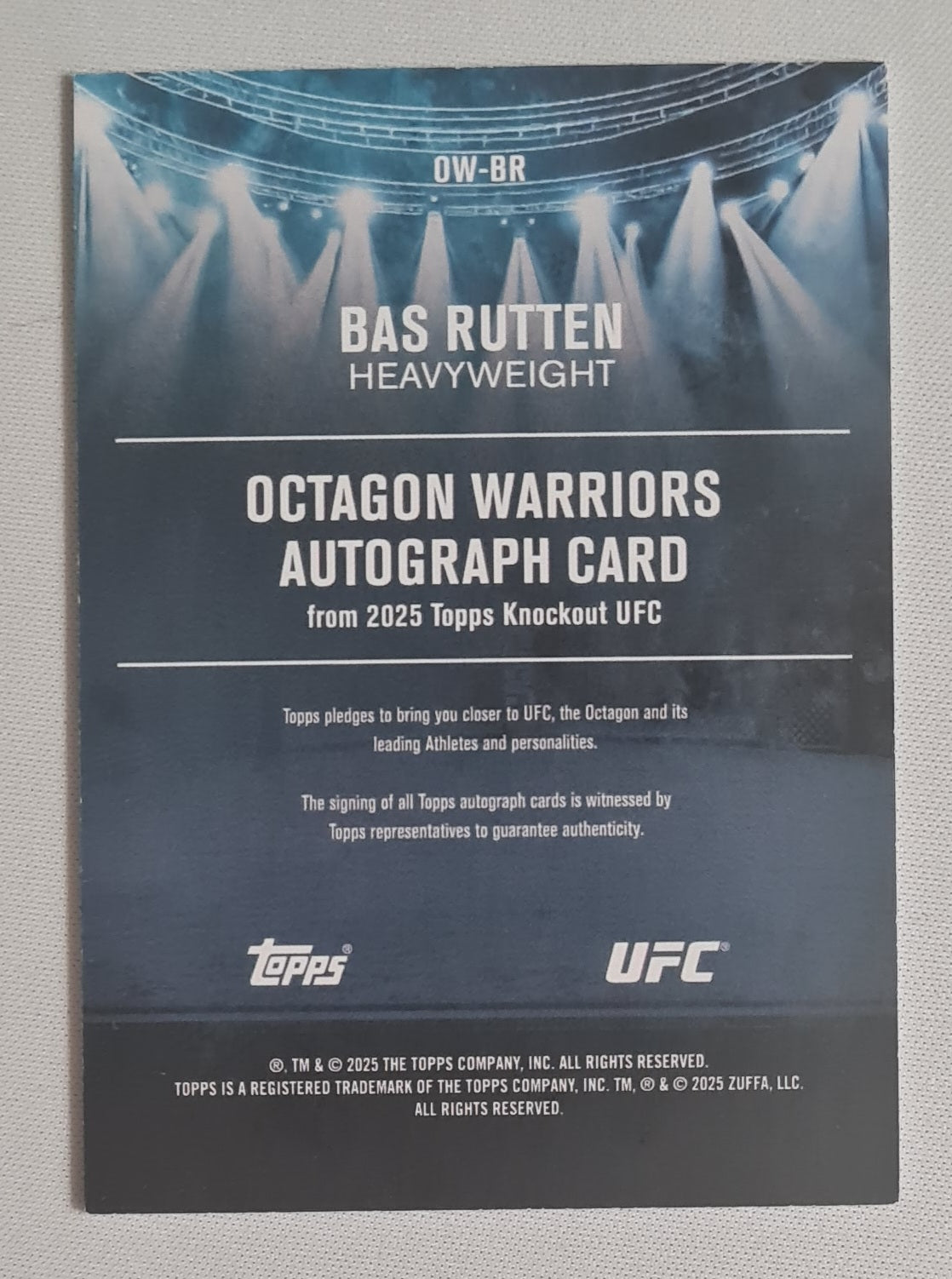 Bas Rutten - 2025 Topps KO UFC Octagon Warriors Heavyweight #OW-BR /50 / on Card Autograph